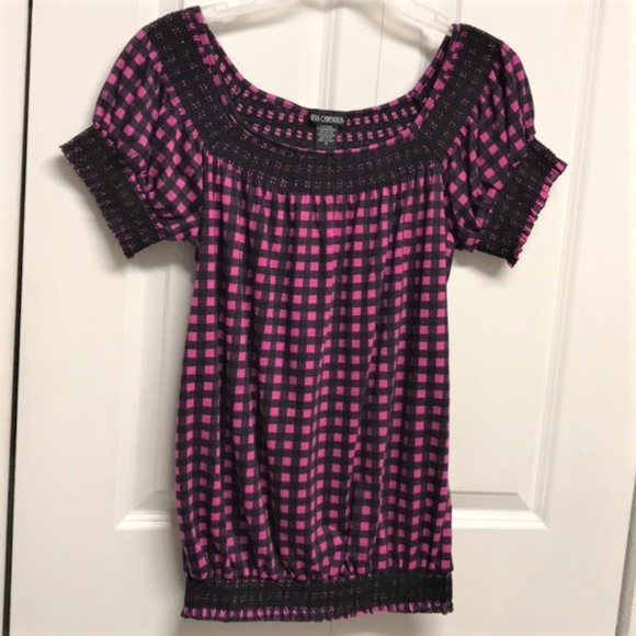 Miss Chievous Tops - Miss Chievous Plaid Blouse Cap Sleeve